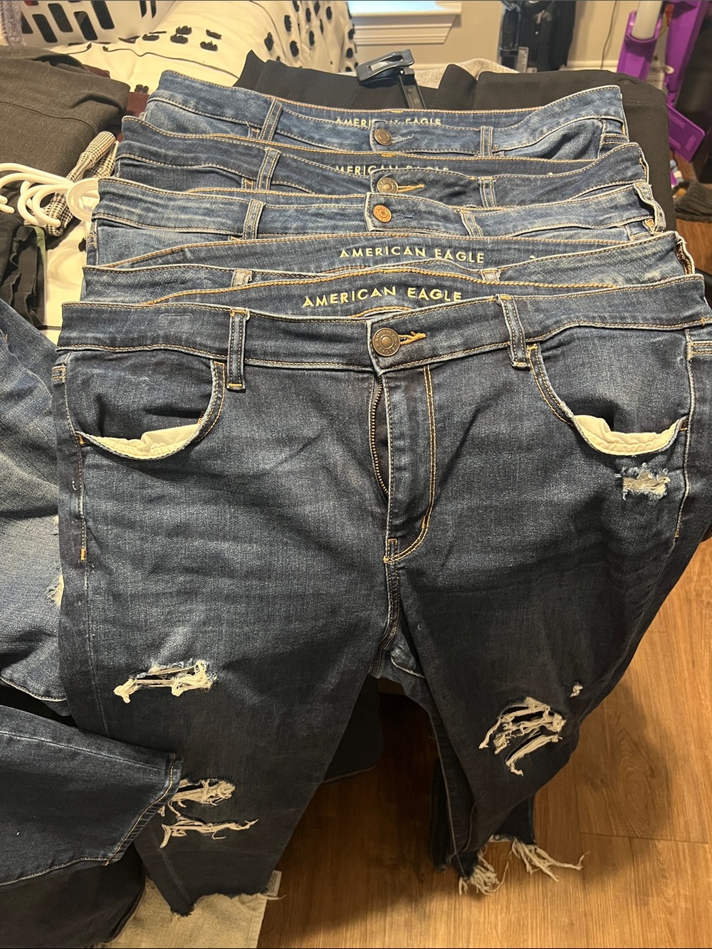 American Eagle Distressed and non Distressed Dark Wash Jeans - Blue